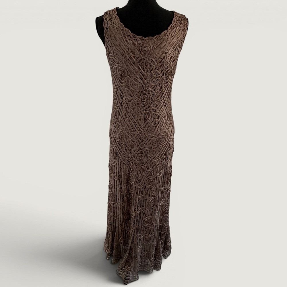 Soulmates Silk Beaded Fairycore Gown Womens M Brown Mermaid Formal Maxi Dress